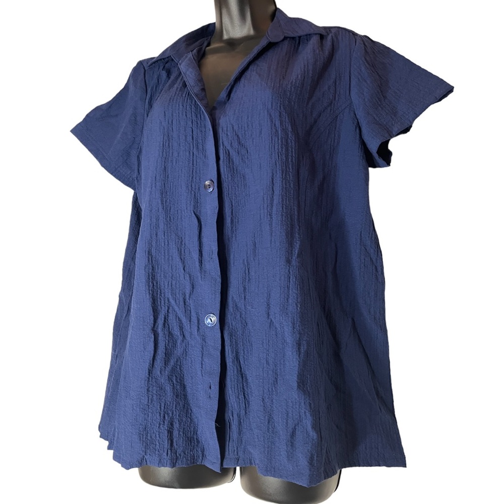 Women's White Stag L Blue Button Up Short Sleeve Navy Top